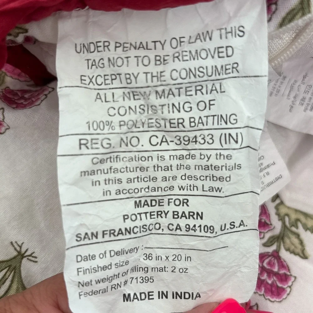 Pottery Barn Margeaux Embroidered Reversible 1 King Sham 36x20 Multi Floral